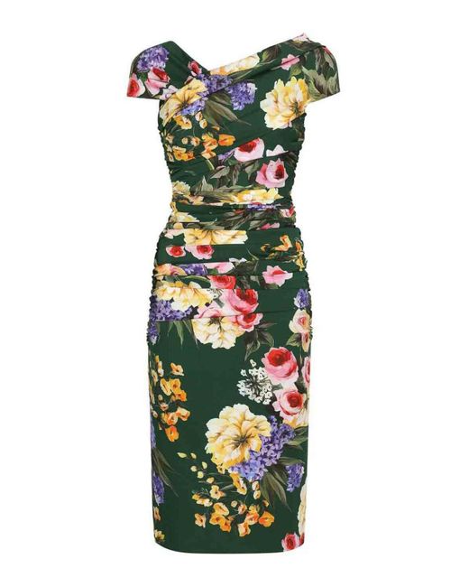 Dolce & Gabbana Green Floral Print Dress