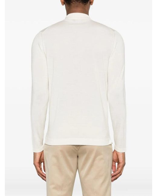 Drumohr White Long Sleeve Polo for men