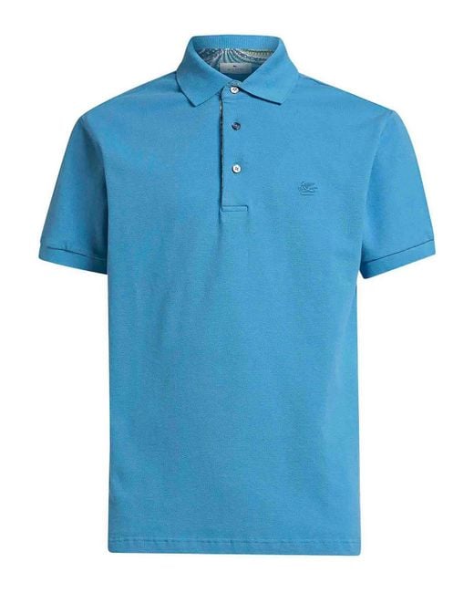 Etro Blue Light Cotton Pique Polo Shirt for men