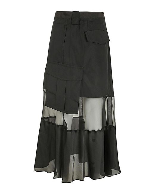 Sacai Black Fabric Combo Skirt