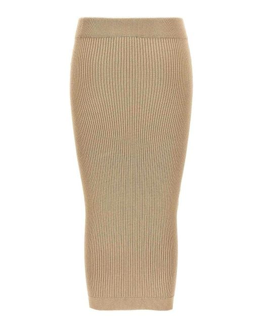 Balmain Natural Ribbed Midi Skirt