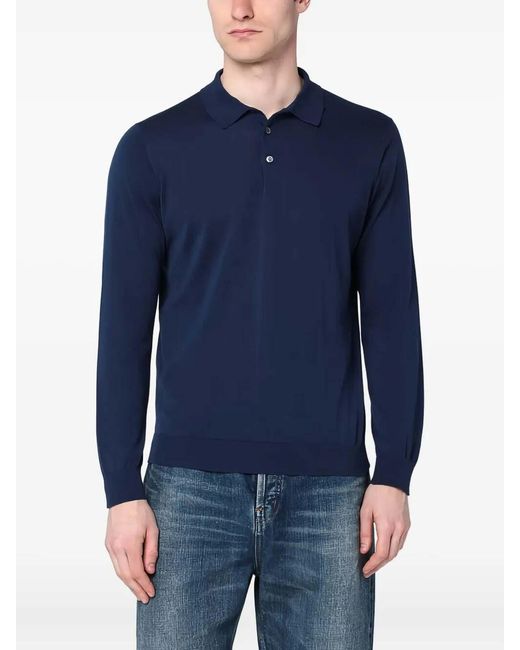 Drumohr Blue Long Sleeve Logo Polo for men