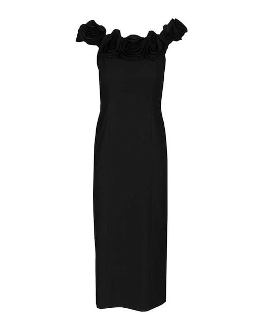 ROTATE BIRGER CHRISTENSEN Black Crepe Midi Dress With Floral Print
