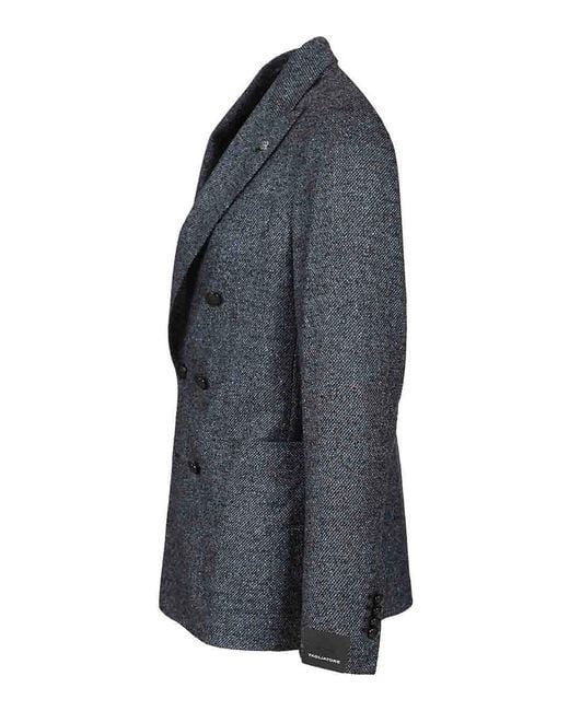 Tagliatore Black Double-Breasted Wool And Silk Blazer for men