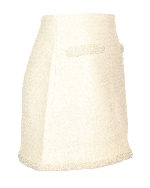 Self-Portrait Natural Cream Boucle Pearl Trim Mini Skirt