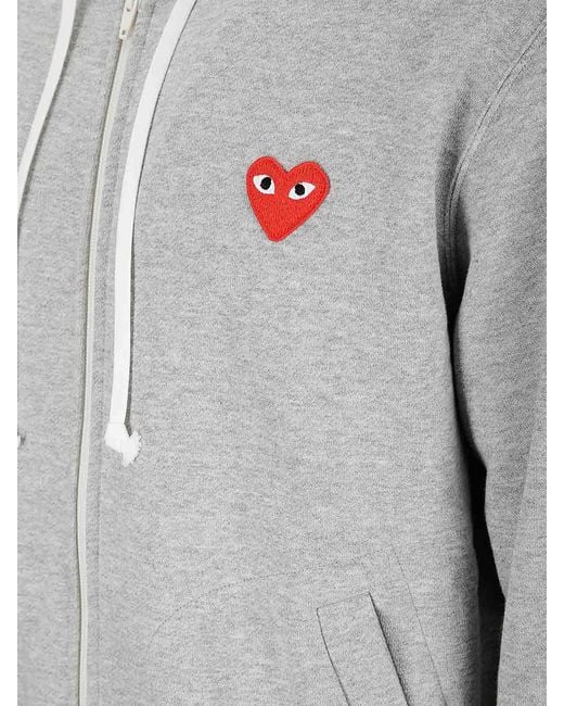 COMME DES GARÇONS PLAY Gray Hooded Sweatshirt With Drawstring for men