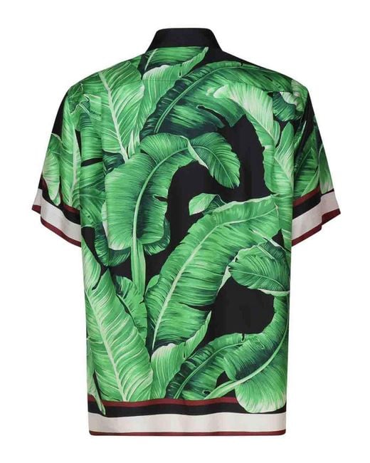 Dolce & Gabbana Green Banana Print Silk Shirt for men