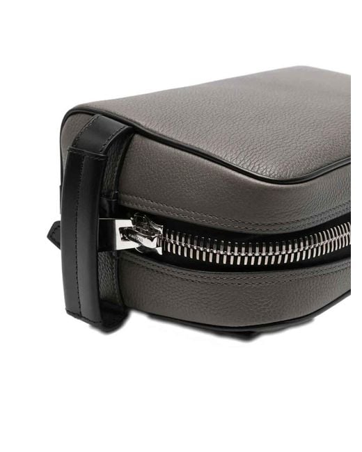 Tom Ford Gray Soft Grain Leather Single Zip Vanity Case for men