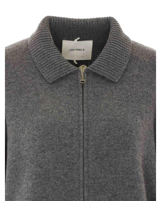 Lisa Yang Gray Aleya Cardigan With Zip Closure