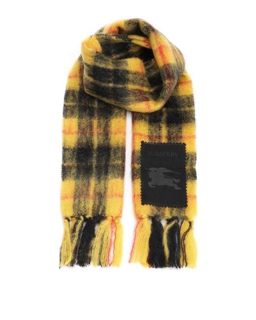 Burberry Yellow Check Wool And Mohair Scarf