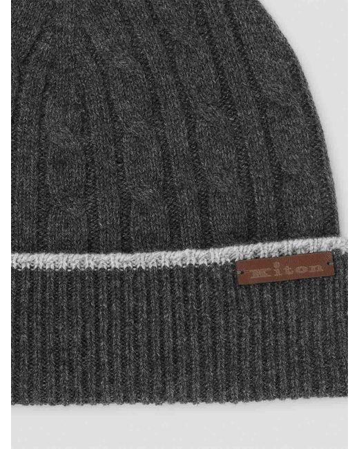 Kiton Black Cable-Knit Beanie for men