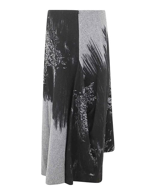 Y's Yohji Yamamoto Gray Y-Panelled Tuck Flare Skirt