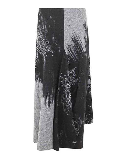Y's Yohji Yamamoto Gray Y-panelled Tuck Flare Skirt