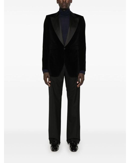 Dolce & Gabbana Black Velvet Peak Lapel Blazer for men