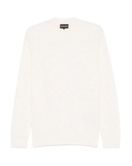 Emporio Armani White Wool Crewneck Jumper for men