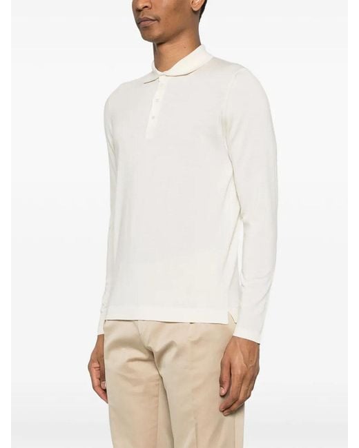 Drumohr White Long Sleeve Polo for men
