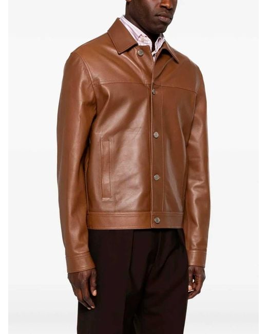 Jacob Cohen Brown 'Trucker' Leather Jacket for men