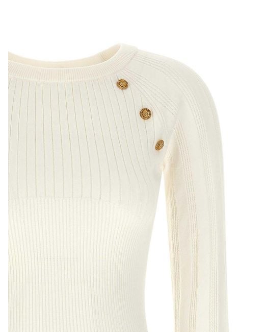 Balmain White 3 Buttons Sweater