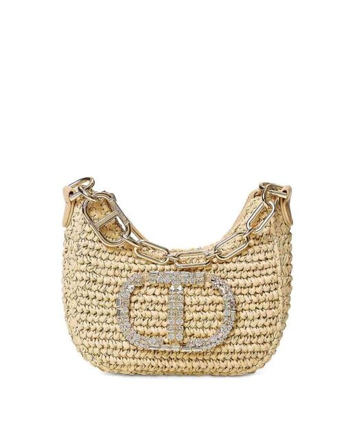 Twinset Natural Shoulder Bag With Logo Plaque