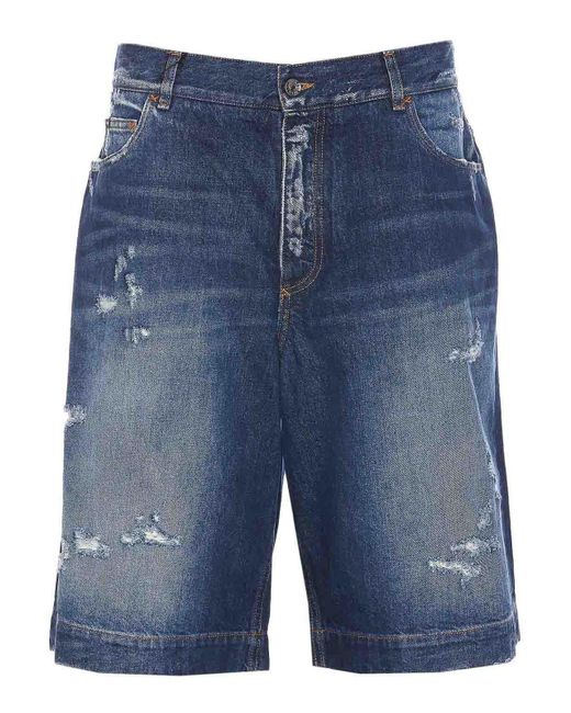 Dolce & Gabbana Blue Denim Bermuda Shorts With Frontal Zip for men