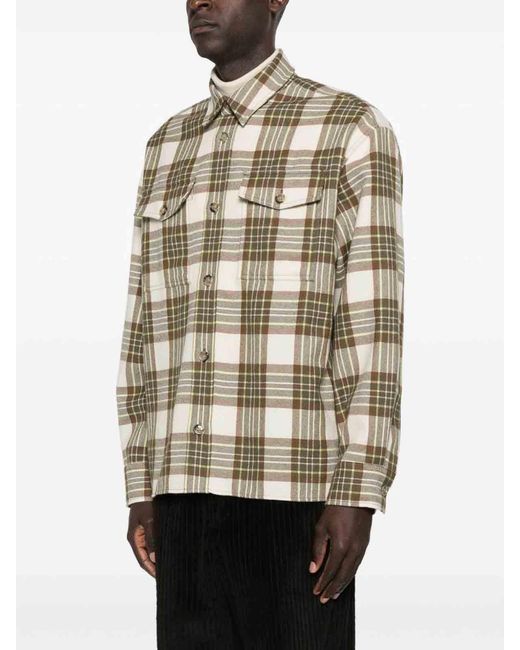 AMI Natural Wool Checked Overshirt for men