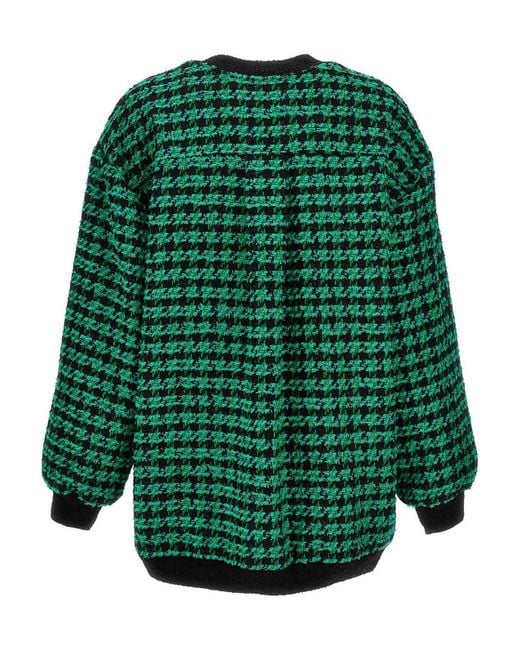 MSGM Green Tweed Cardigan Sweater