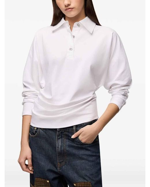 Ganni White Heavy Stretch Jersey Draped Polo