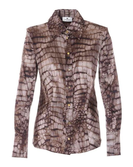 Elisabetta Franchi Brown Python Print Shirt
