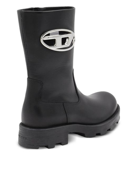DIESEL Black Leather Biker Boots