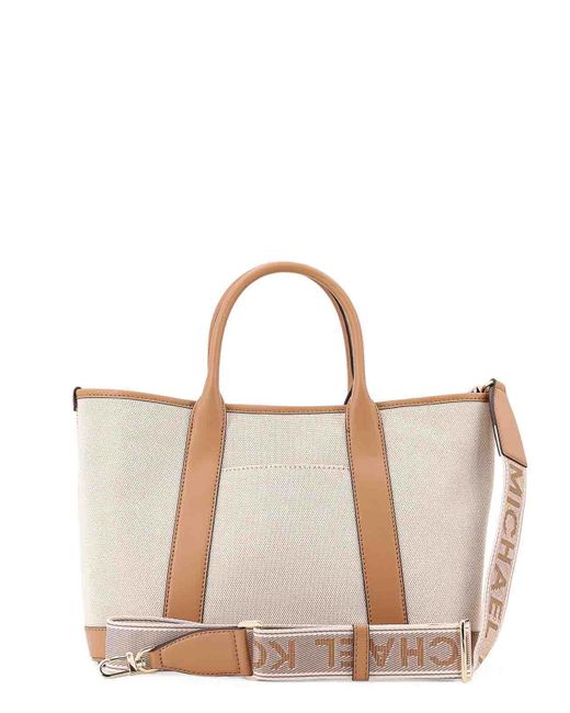 Michael Kors White Luisa Canvas And Leather Handbag