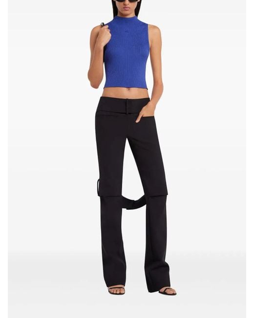 Courreges Blue Ribbed High-Neck Top