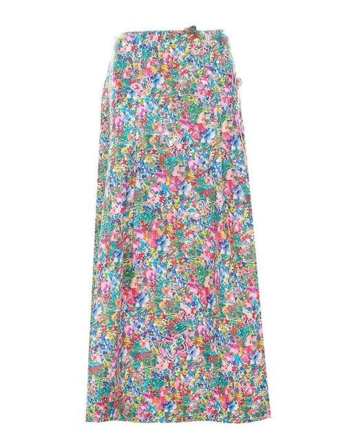 Farm Rio Blue Pesant Floral Skirt