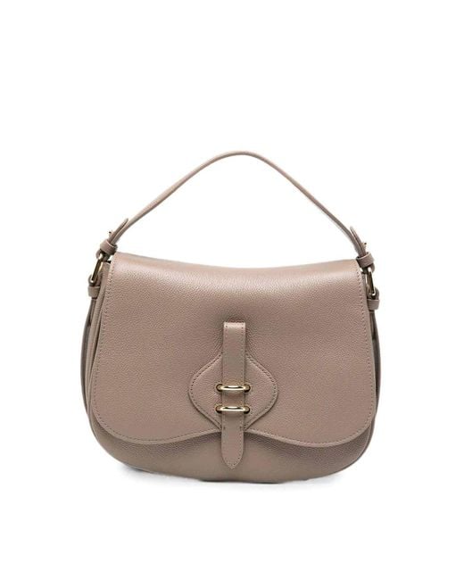 Coccinelle Gray Handbag Micro Grainy Leather Warm Taupe
