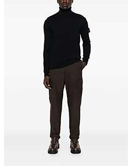 Stone Island Blue Ribbed Wool Turtleneck Sweater Clothing for men