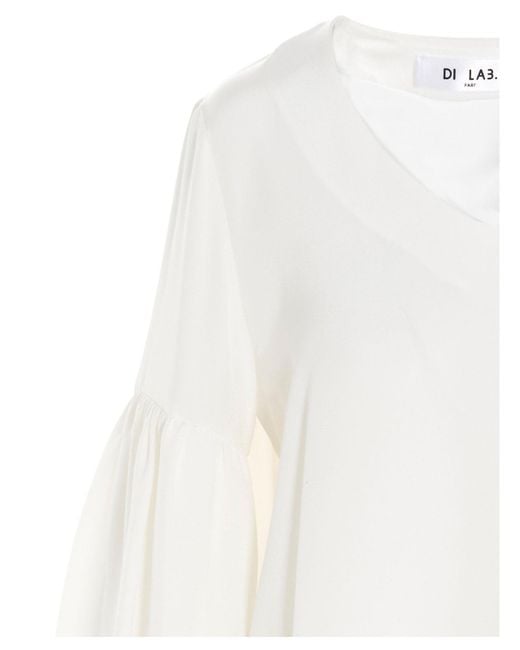DI.LA3 PARI' White Puff-Sleeve Silk Shirt