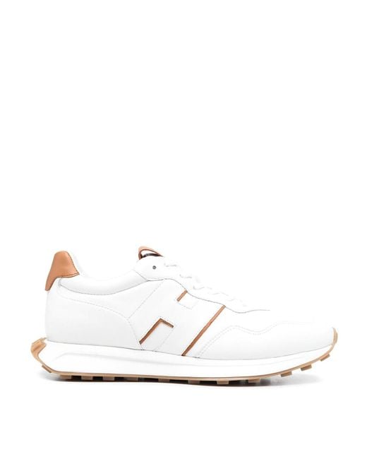 Hogan White Contrast-Detailing Leather Sneakers for men