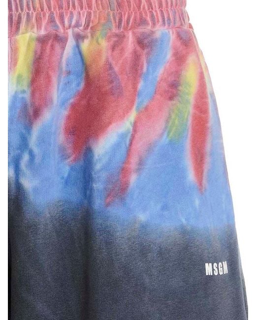 MSGM Blue Logo Print Tie Dye Bermuda Shorts for men