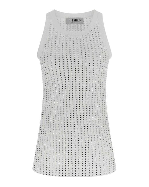 The Attico Gray Rhinestone Tank Top