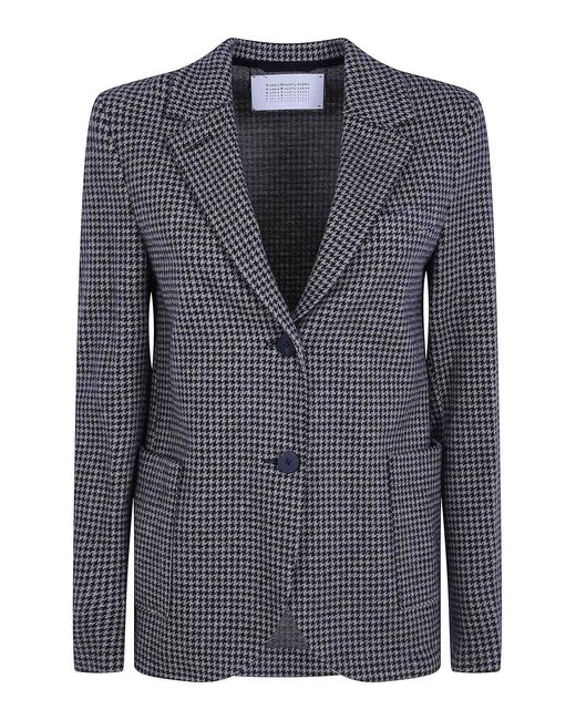 Harris Wharf London Black Stand Up Collar Blazer Patterned Moleskin