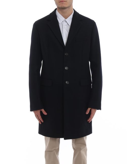DSquared² Blue Techno Wool Single-Breasted Coat for men