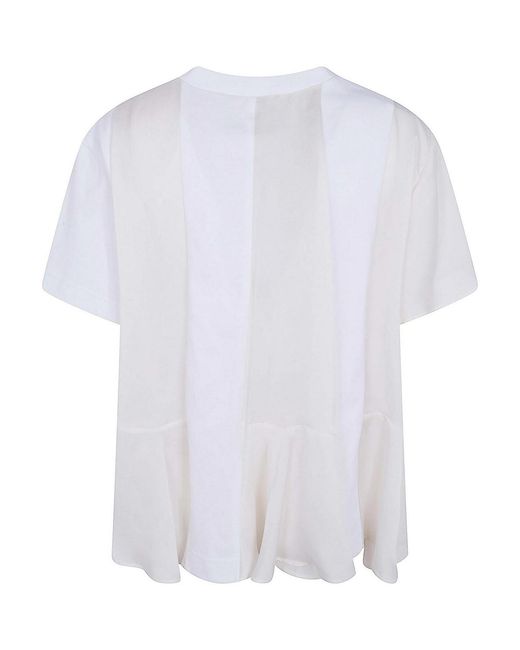 Sacai White Satin X Cotton Jersey T-Shirt