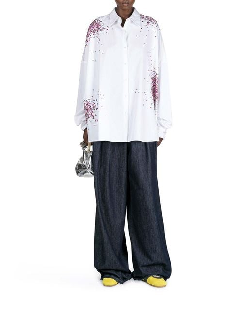 Dries Van Noten White Oversized Cotton Shirt With Appliques