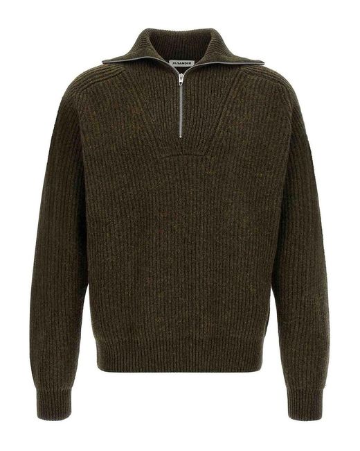 Jil Sander Green Half-Zip Sweater for men