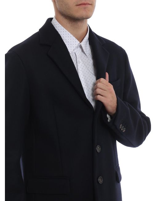 DSquared² Blue Techno Wool Single-Breasted Coat for men