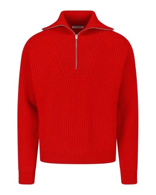 Jil Sander Red Zip-Up Sweater for men