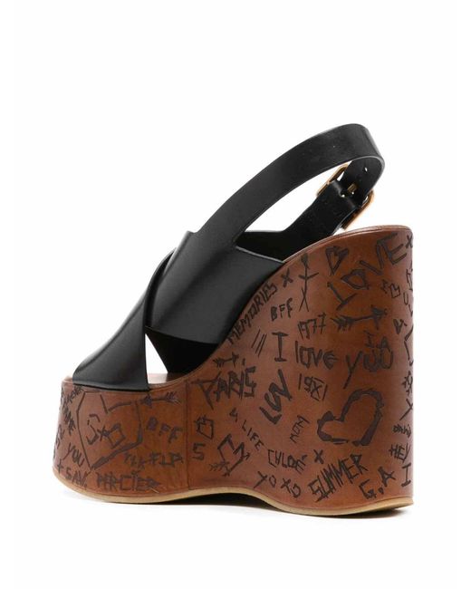 Chloé Brown Sandals Zeppa Graffiti