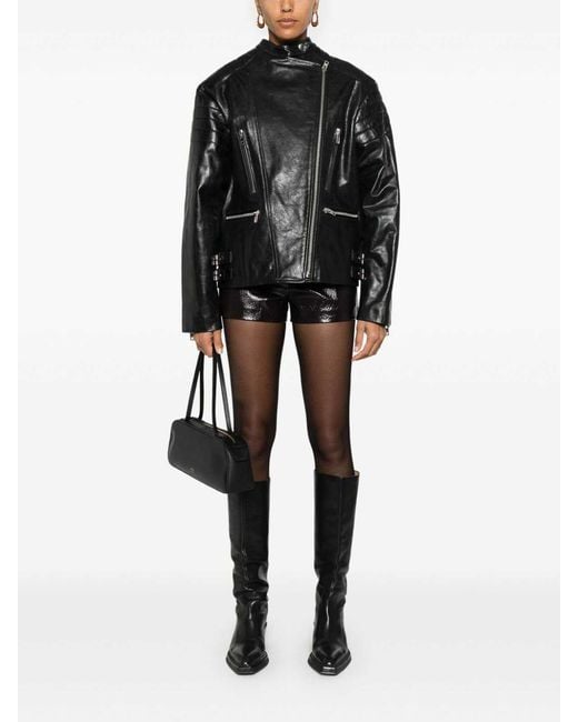 Twinset Black Leather-Like Biker Jacket