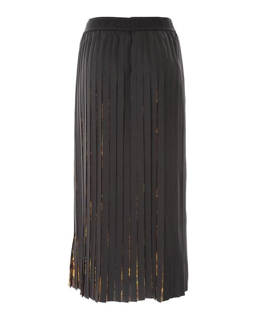 Versace Jeans Black Printed Plisse Twill Skirt