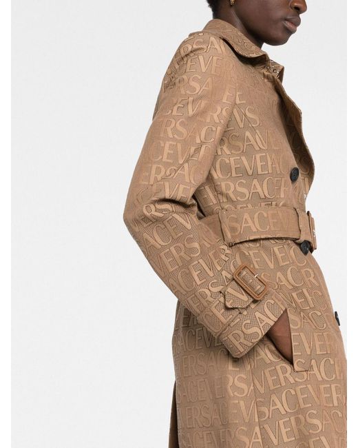 Versace Natural All Over Logo Trench Coat