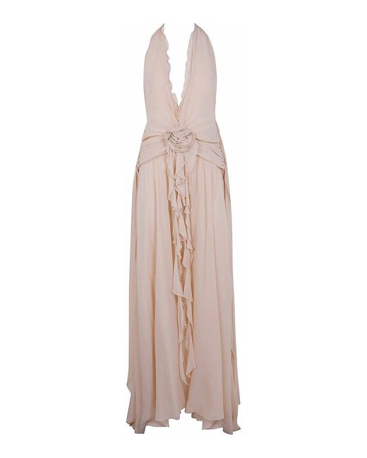 Blumarine White Georgette Long Dress